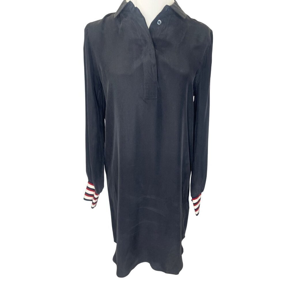 Equipment Silk Dress with Banded Sleeves Black Long Sleeve Ladies Size S/P